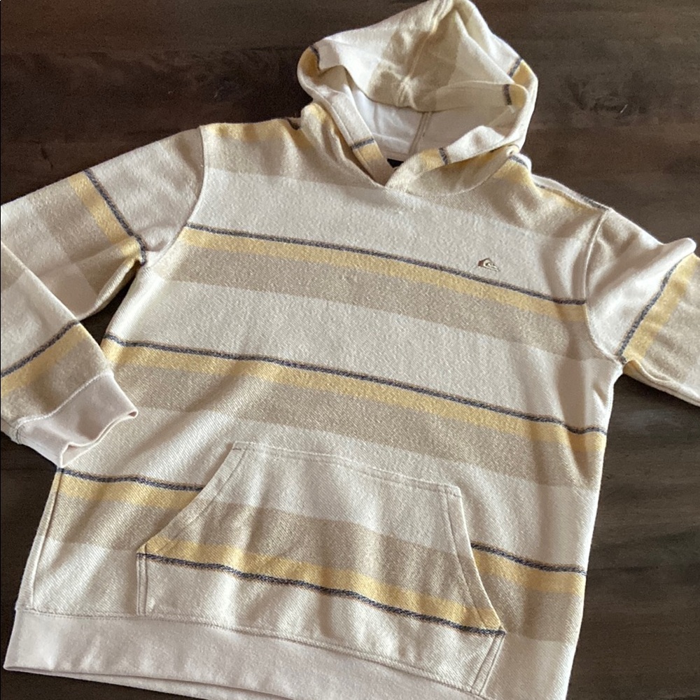 Boys Quicksilver Cream and Yellow Striped Pullover Hoodie